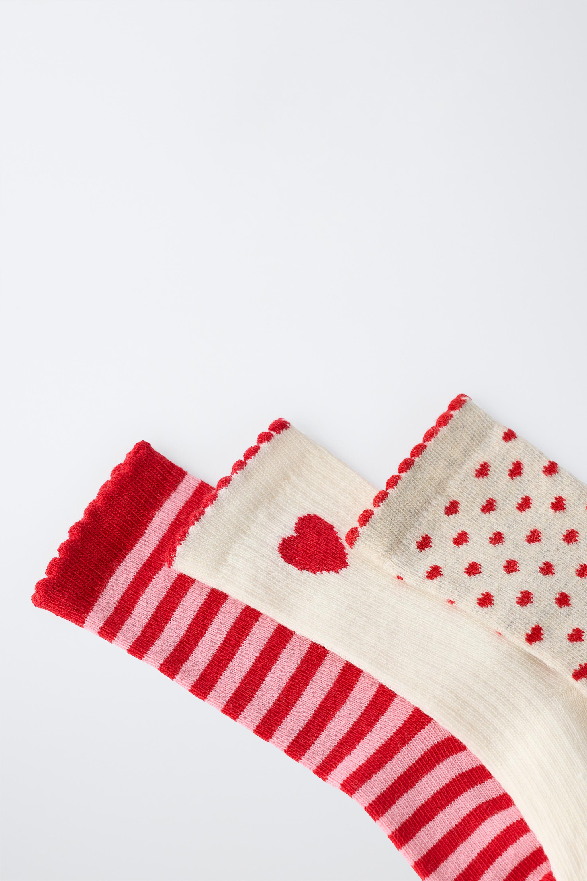 LOT DE TROIS PAIRES CHAUSSETTES MI-HAUTES CŒURS ET RAYURES